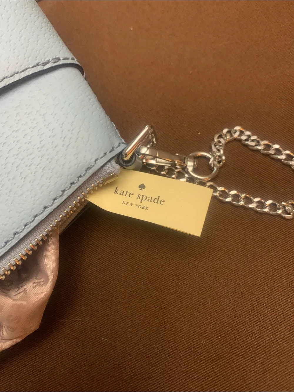 kate spade Light Blue Pebbled Leather Chain Crossbody